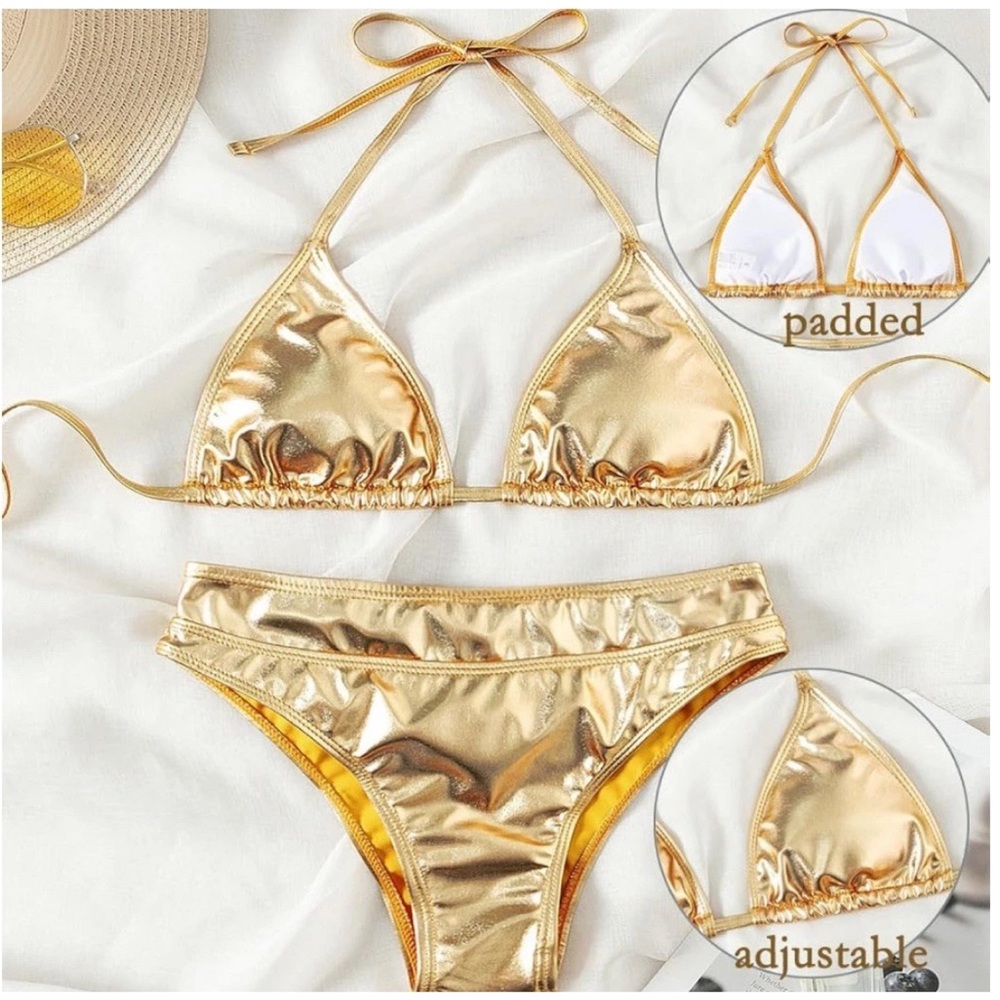 YAUASOPA Gold Metallic Bikini Set Size M NWOT - Picture 4 of 12